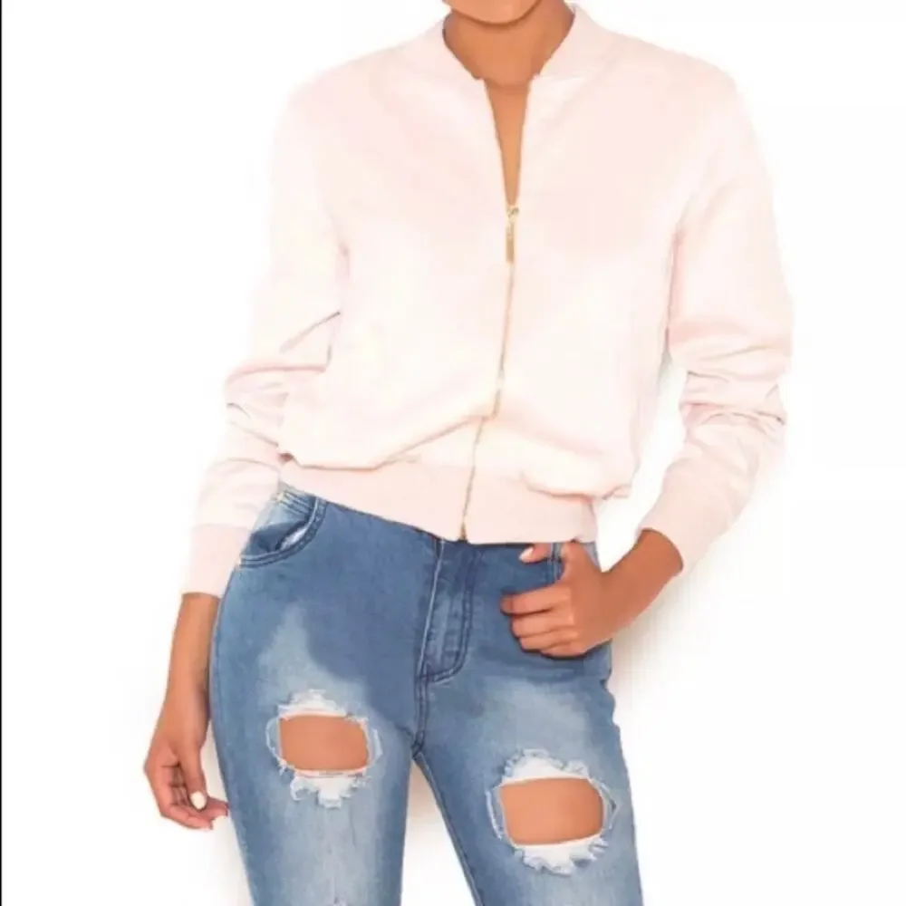 Mistress Rocks Boss Lady Pink Satin Bomber Jacket Size Small - Picture 2 of 14